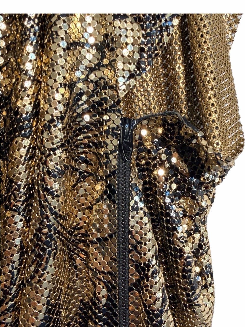 Whiting & Davis Gold and Black Metallic Drape-Front Blouse - Picture 4 of 5